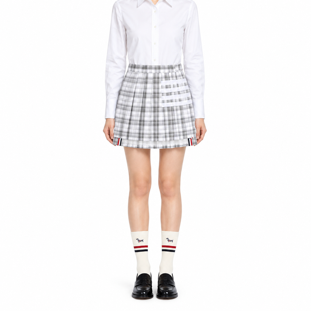 Women's Plaid 4-Bar Pleated Mini Skirt | Thom Browne