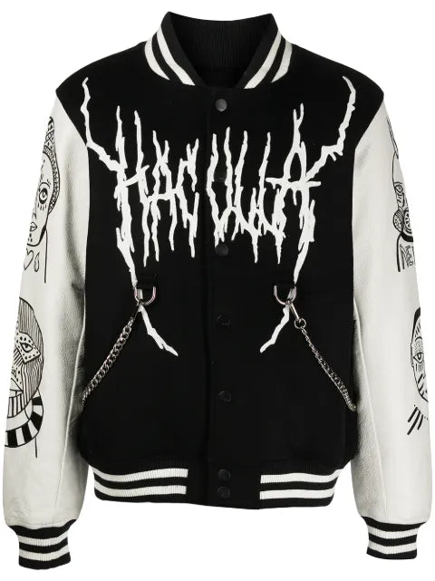 Haculla leather-sleeve varsity jacket