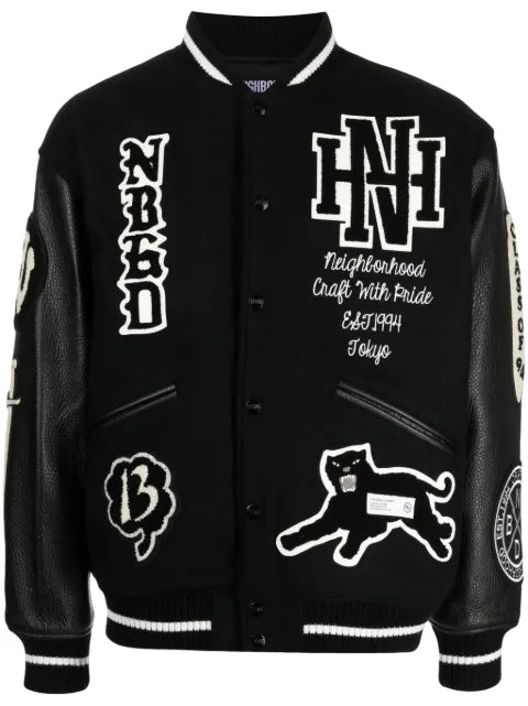 Neighborhood logo-patch varsity jacket