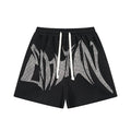 MIXED EMOTION Rhinestone Graphic Raw-Hem Shorts
