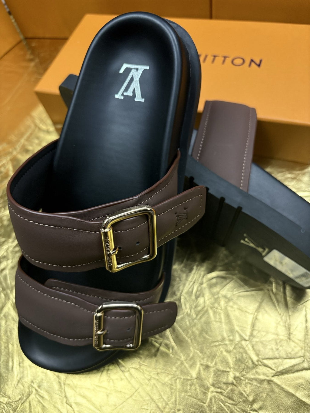 Louis Vuitton Brown Double-Buckle Sandals