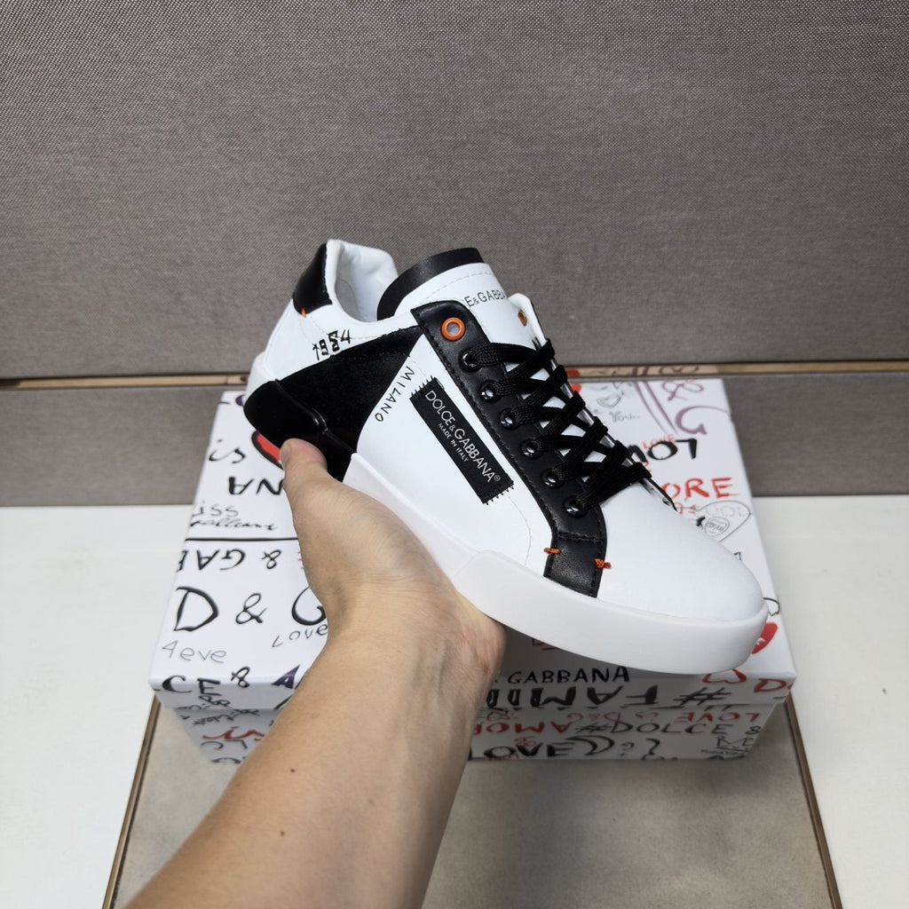 Dolce & Gabbana White Black Orange Low-Top Sneakers