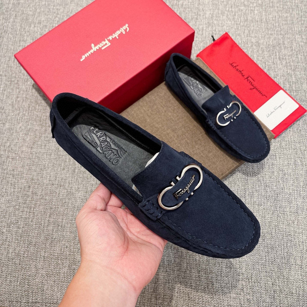 Salvatore Ferragamo Navy Suede Bit Loafers