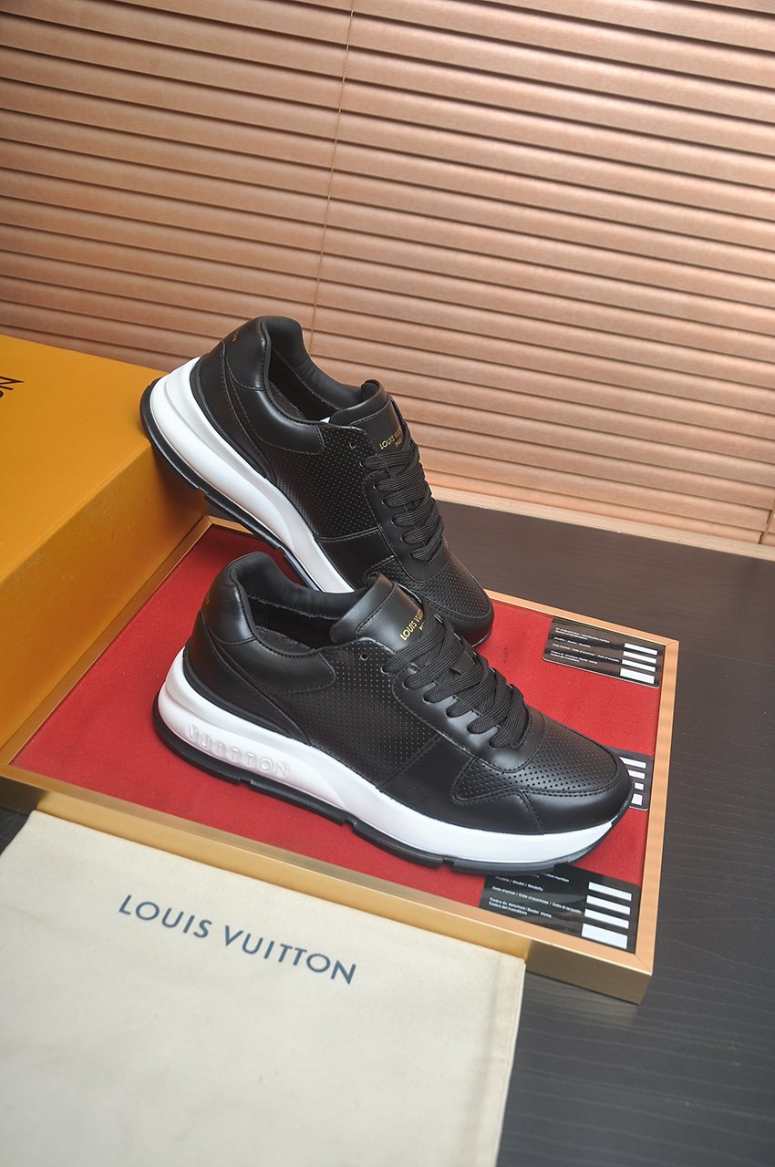 Louis Vuitton Black and White Low-Top Sneakers - Perforated Toe Detail