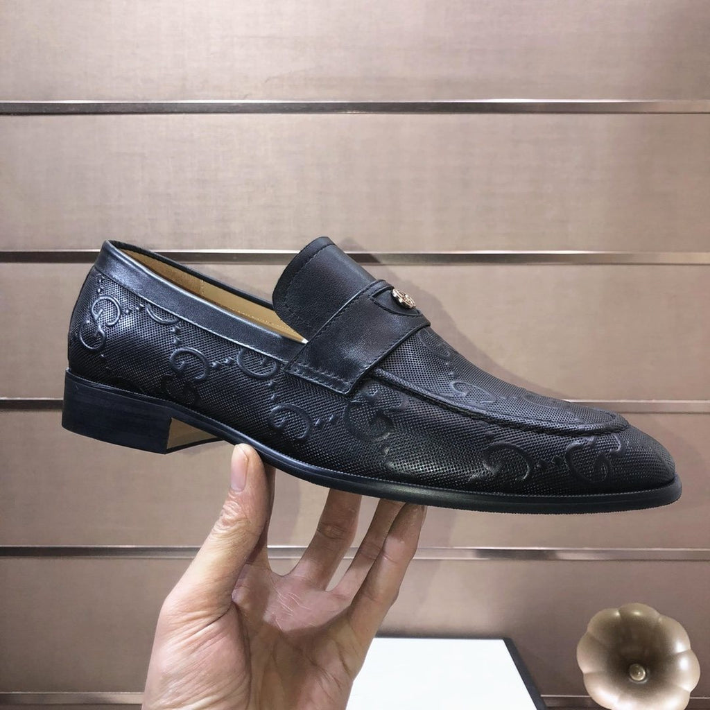 Gucci Black Embossed Leather Loafers - Rounded Toe