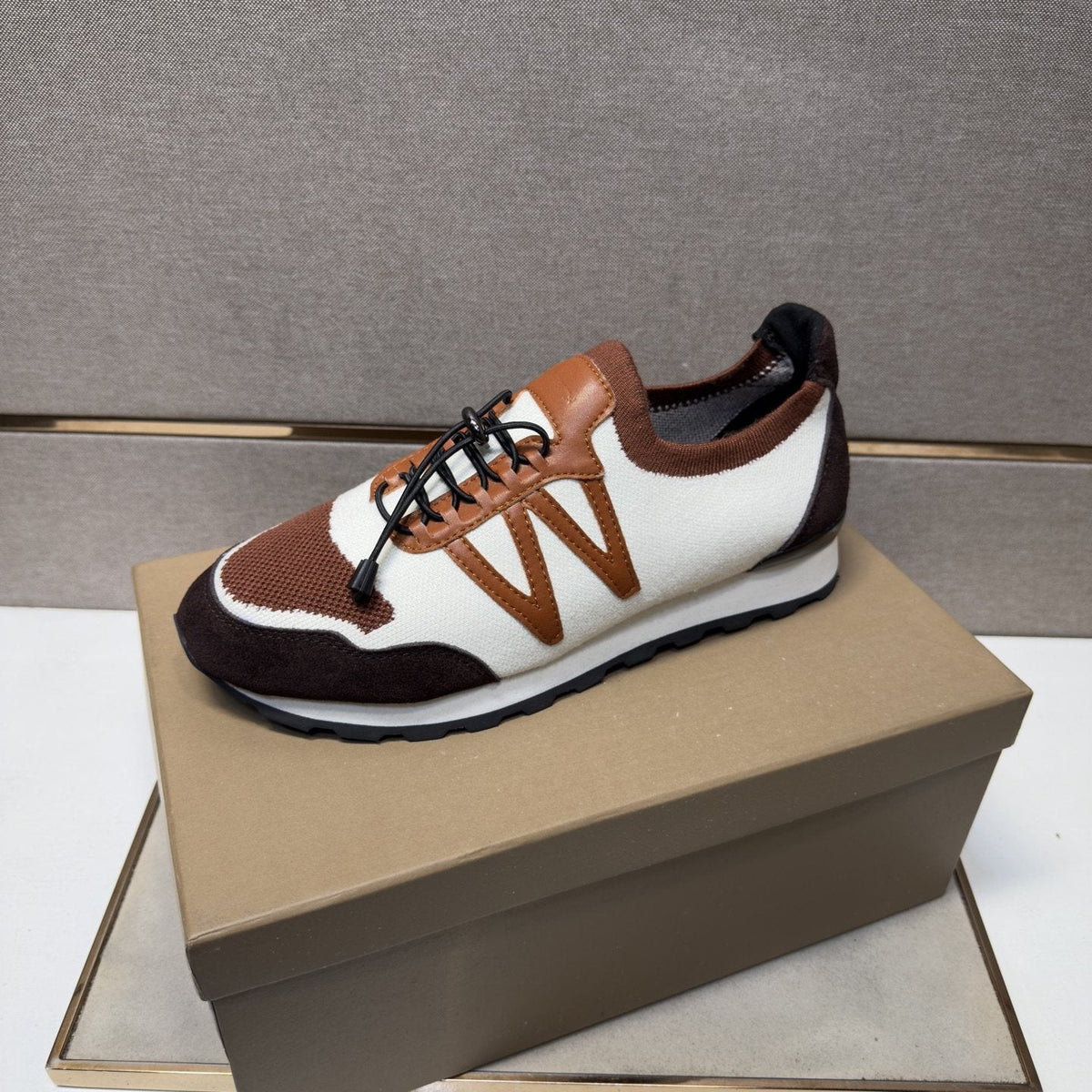 Men's White, Brown & Tan Panel Sneakers