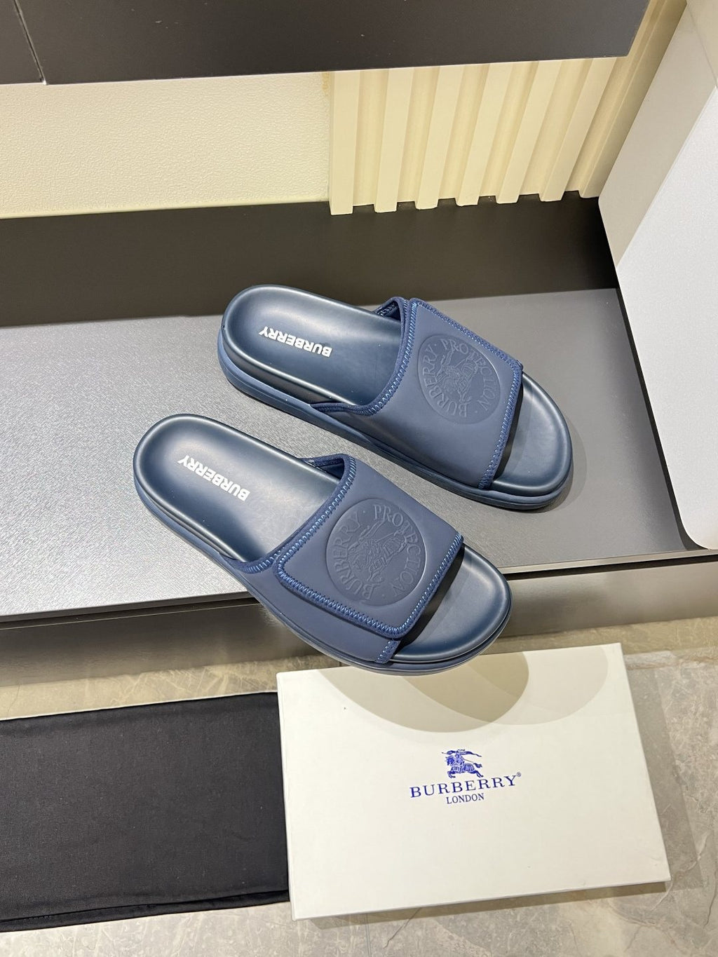 Burberry Embossed Check Slide Sandals