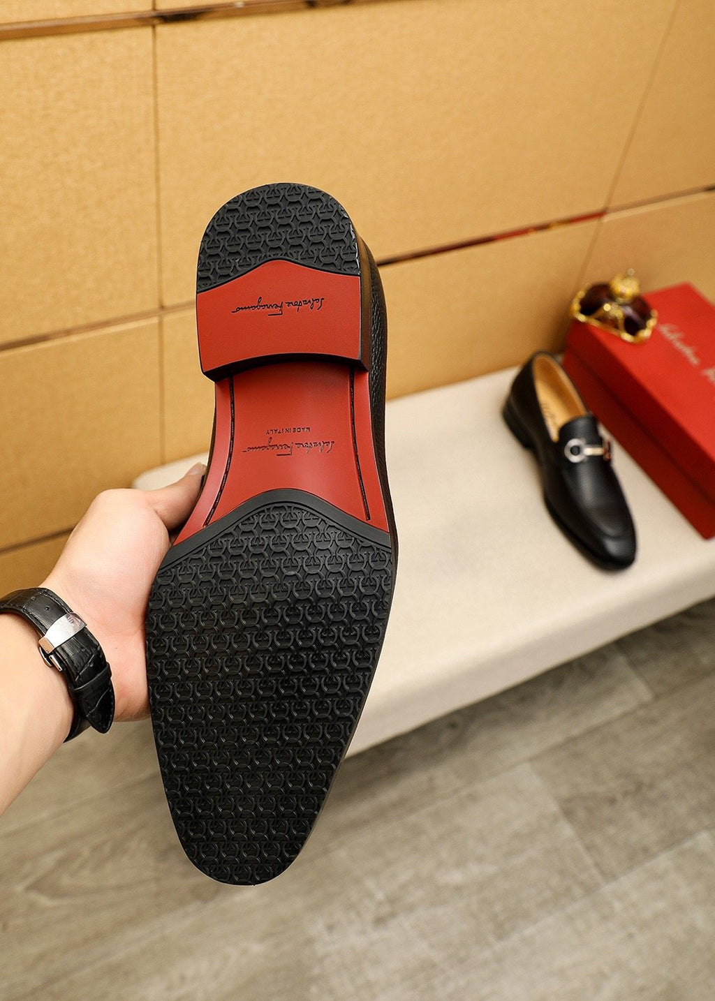 Ferragamo Men's Pebble Leather Buckle Loafers