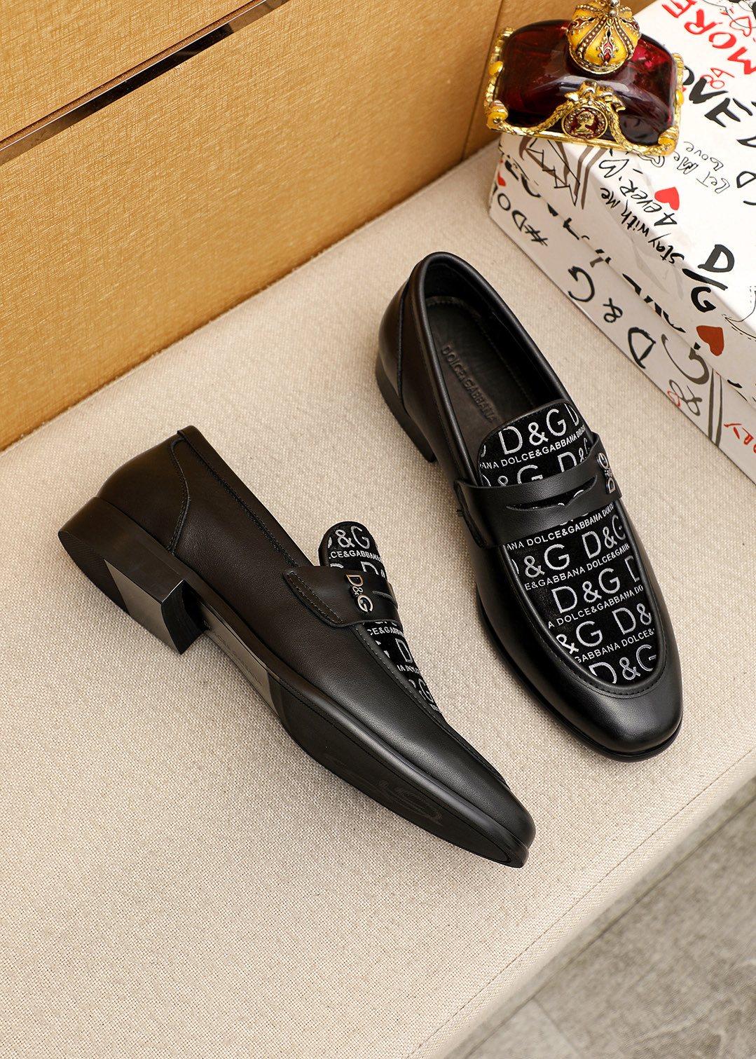 Dolce & Gabbana Text Panel Slip-On Loafers